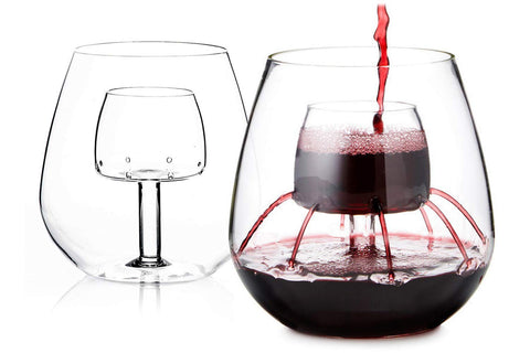 CHEVALIER COLLECTION front view of stemless aerating glasses showing elegant shape and benefit
