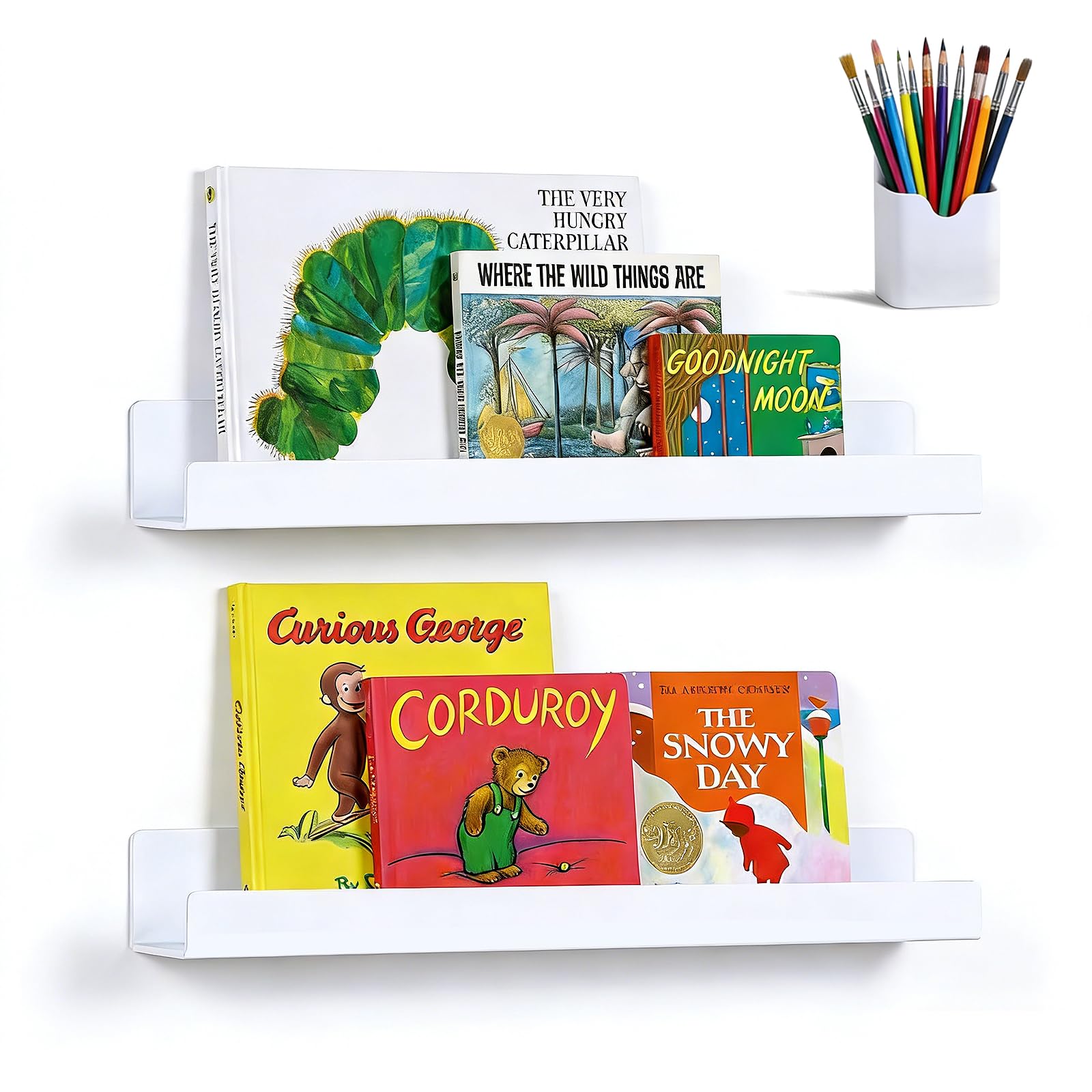 Chewlish front view of metal magnetic bookshelf showing shelf profile and finish for durable organization