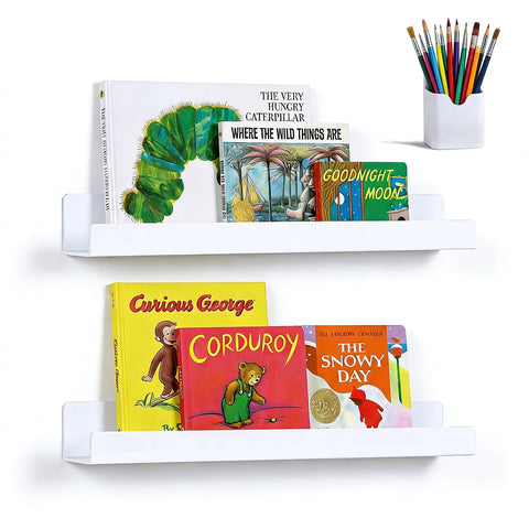 Chewlish front view of metal magnetic bookshelf showing shelf profile and finish for durable organization