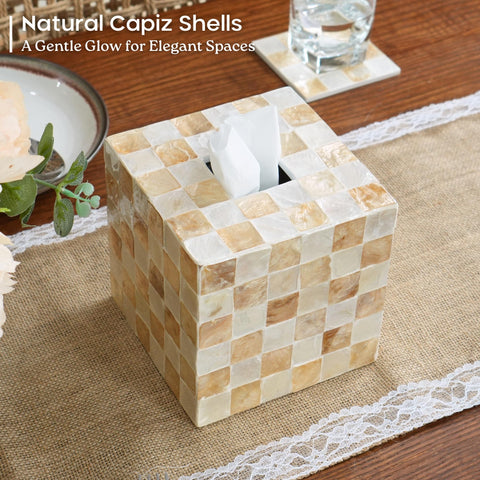 CHI AN HOME tissue cover staged on bathroom vanity adding coastal charm
