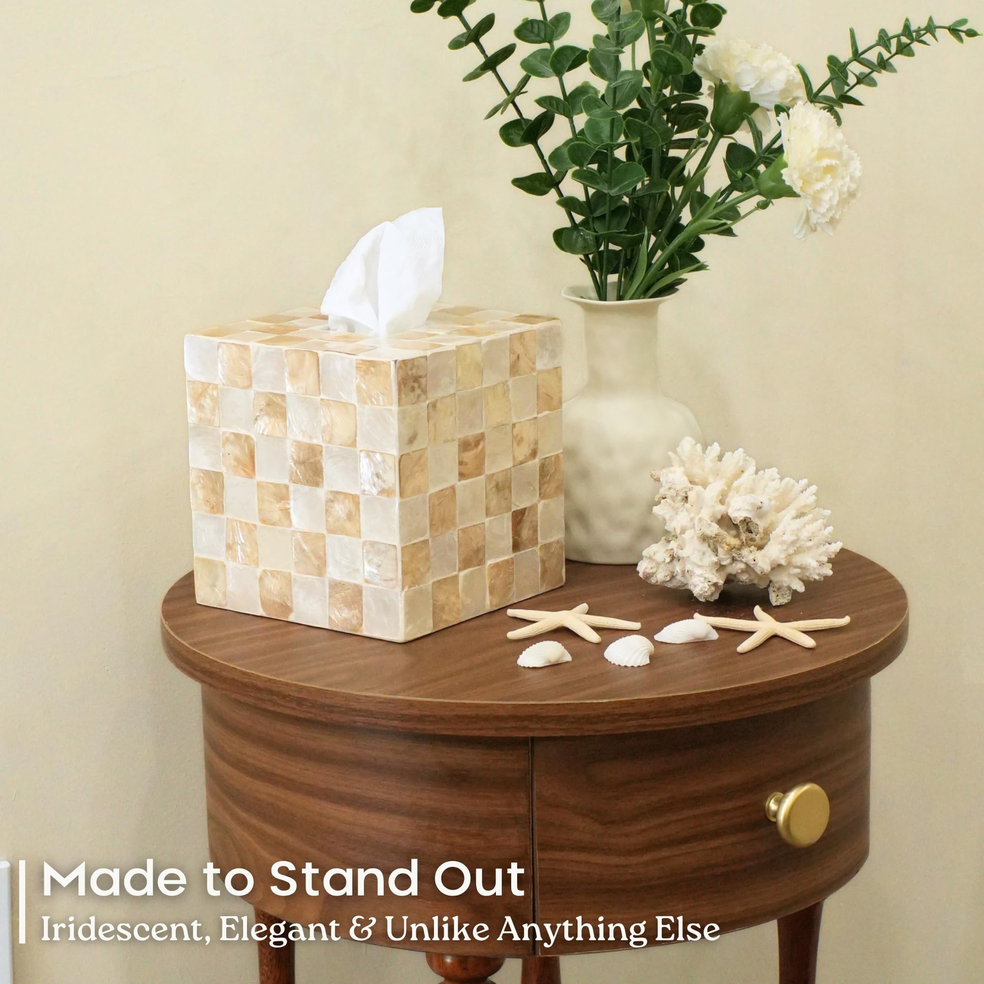 CHI AN HOME tissue box on coffee table as a decorative organizer accent