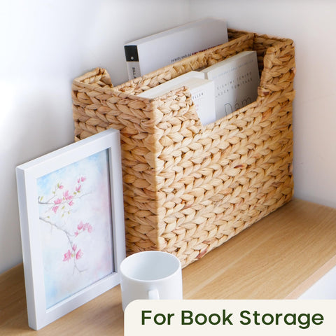Chi An Home basket styled next to sofa provides decor and organization benefit