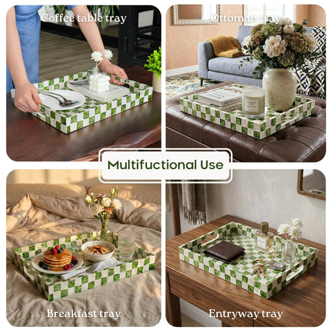Chi An Home tray styled on coffee table with decor showing decorative focal point benefit