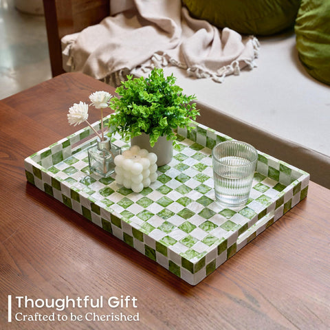 Chi An Home tray beside common objects showing scale and versatile size benefit