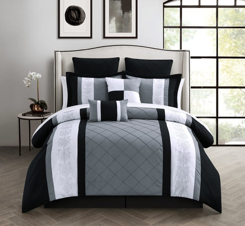 Chic Home Livingston black comforter front view showing polished embroidered finish and cozy appeal