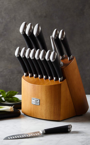 Chicago Cutlery handle texture close-up showing cushioned non-slip grip for comfortable control benefit