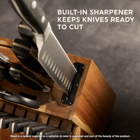 Chicago Cutlery close-up of stainless blade edge demonstrating 26-degree taper grind precision