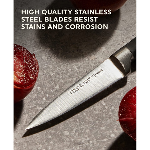 Chicago Cutlery chef slicing roast to show ergonomic handle comfort and precise cutting