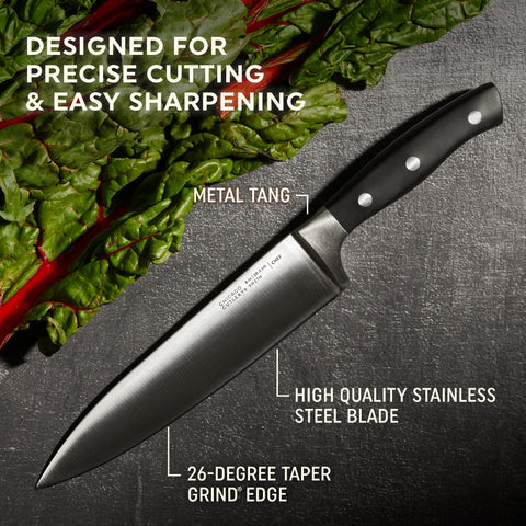 Chicago Cutlery scale comparison with hand to show knife sizes and balanced feel