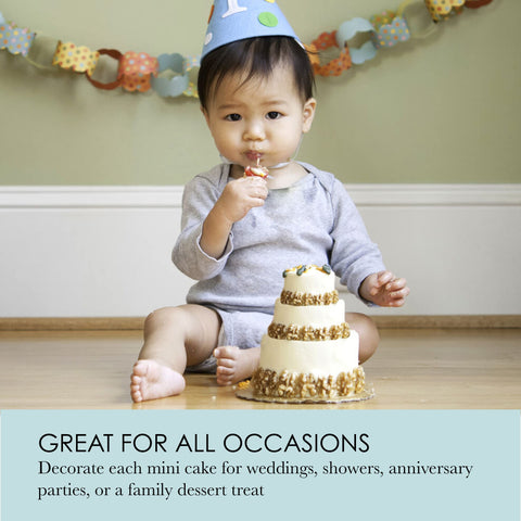 Chicago Metallic assembled mini tiered cake displayed for elegant presentation benefits