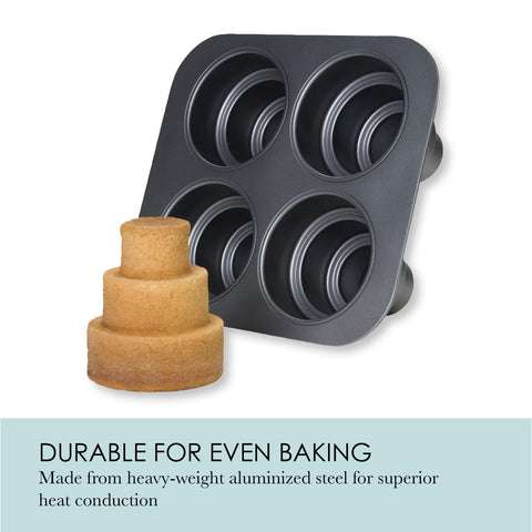 Chicago Metallic baker placing pan in oven demonstrating reliable heat distribution benefit