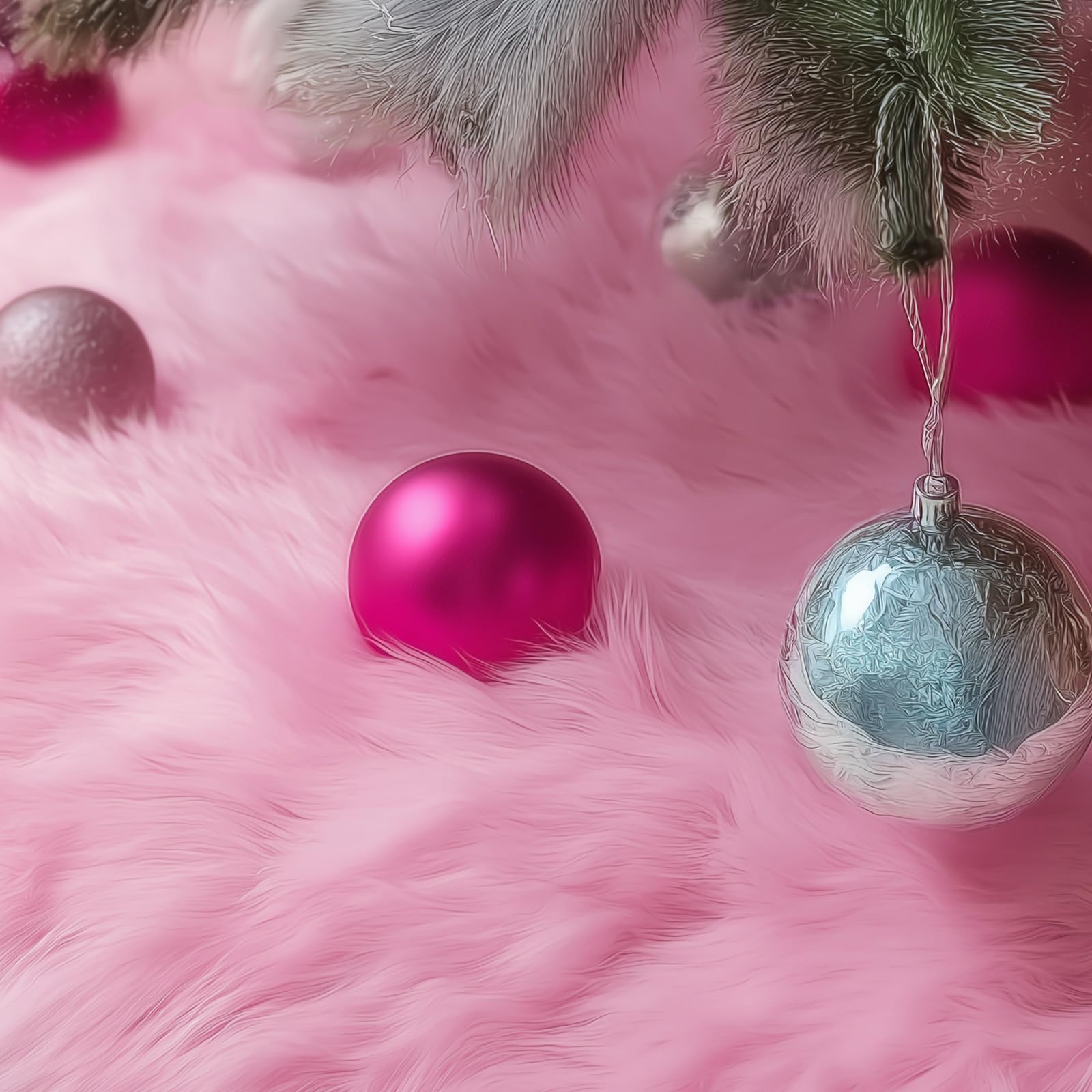 CHICHIC tree skirt placed under decorated tree demonstrating neat base coverage