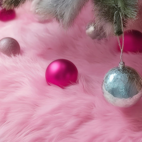 CHICHIC tree skirt placed under decorated tree demonstrating neat base coverage
