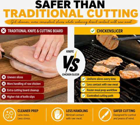 Chicken Slicer in use slicing cooked chicken breast for faster meal prep