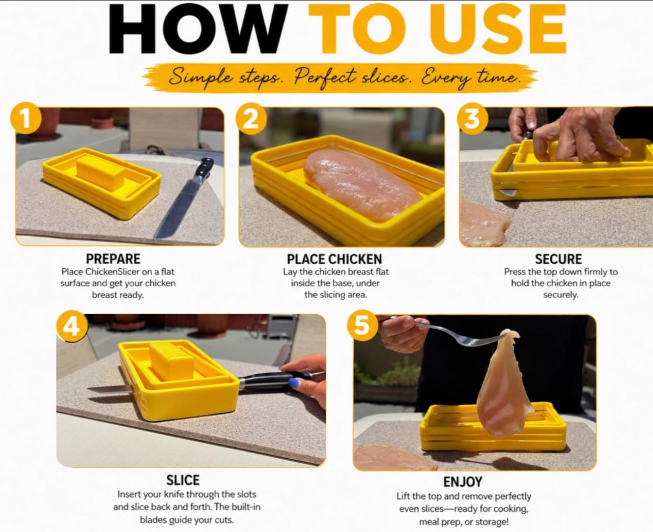 Chicken Slicer size comparison next to kitchen knife for space-saving benefit
