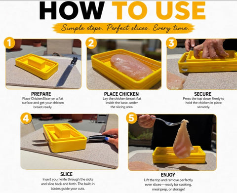 Chicken Slicer size comparison next to kitchen knife for space-saving benefit