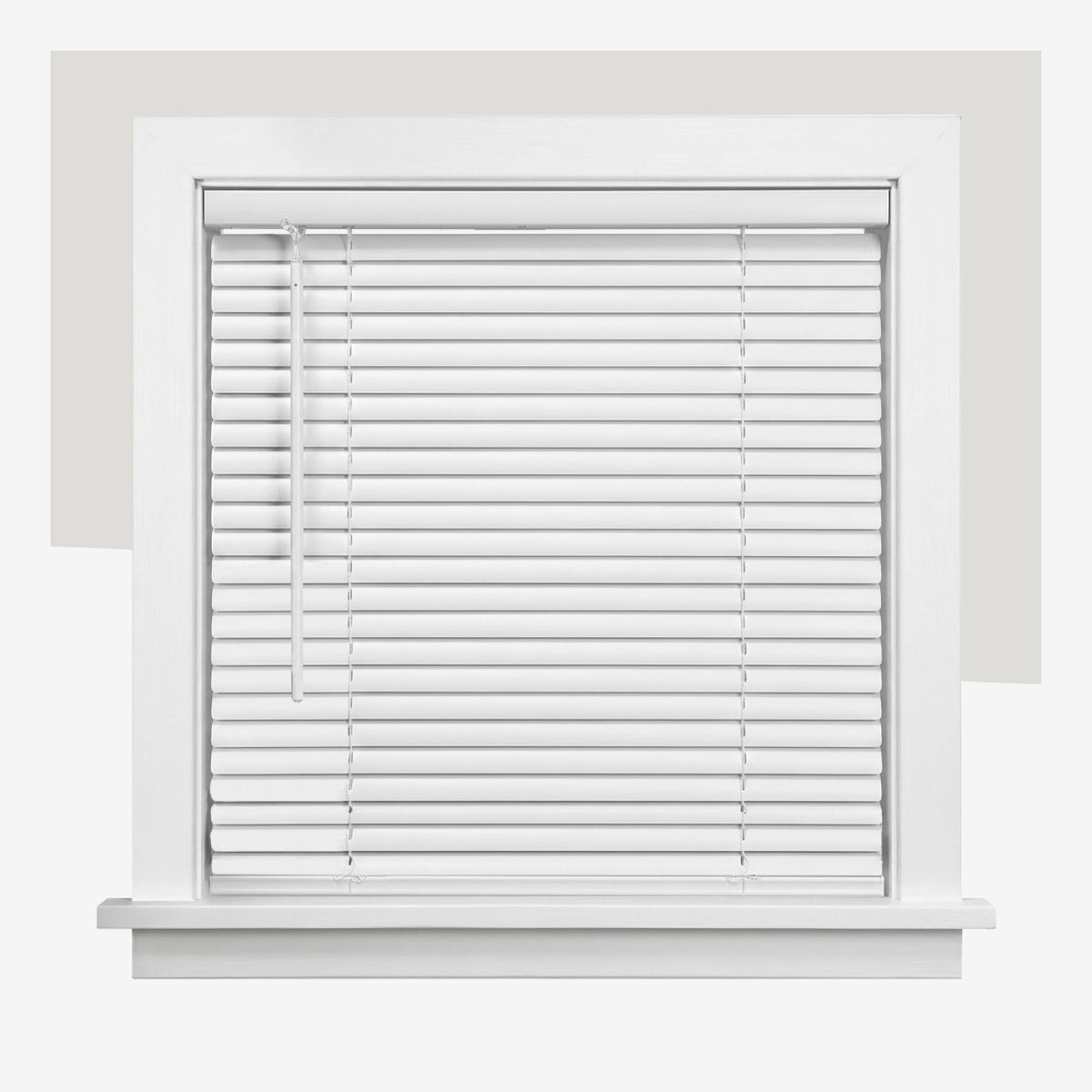 CHICOLOGY front view white blind showing neat fit and simple look