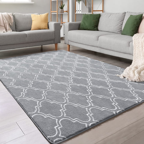 Chicrug front view showing grey geometric design and neat edges for stylish floors