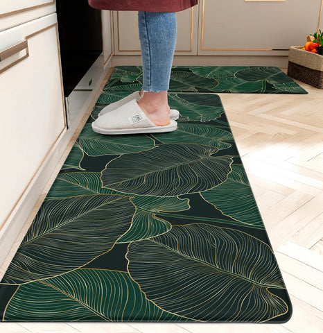 chiinvent front view of paired mats showing palm leaf print and modern style comfort