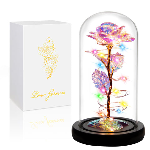Childom front view glass dome showing a luminous decorative rose and long-lasting beauty