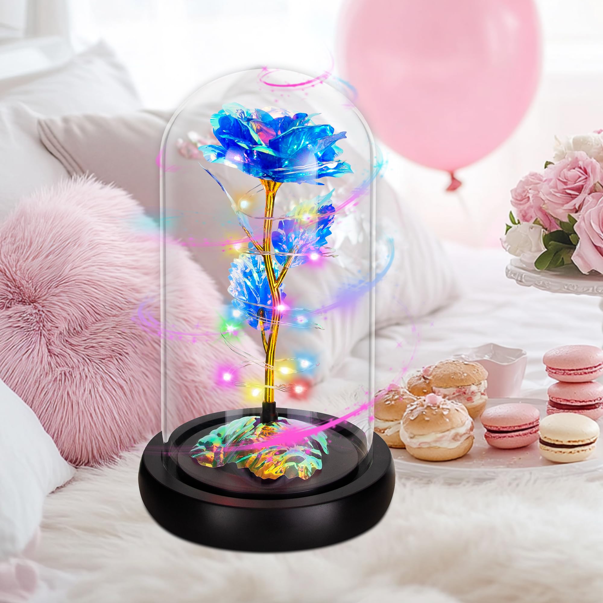 Childom rose glowing with multicolor LEDs creating romantic mood