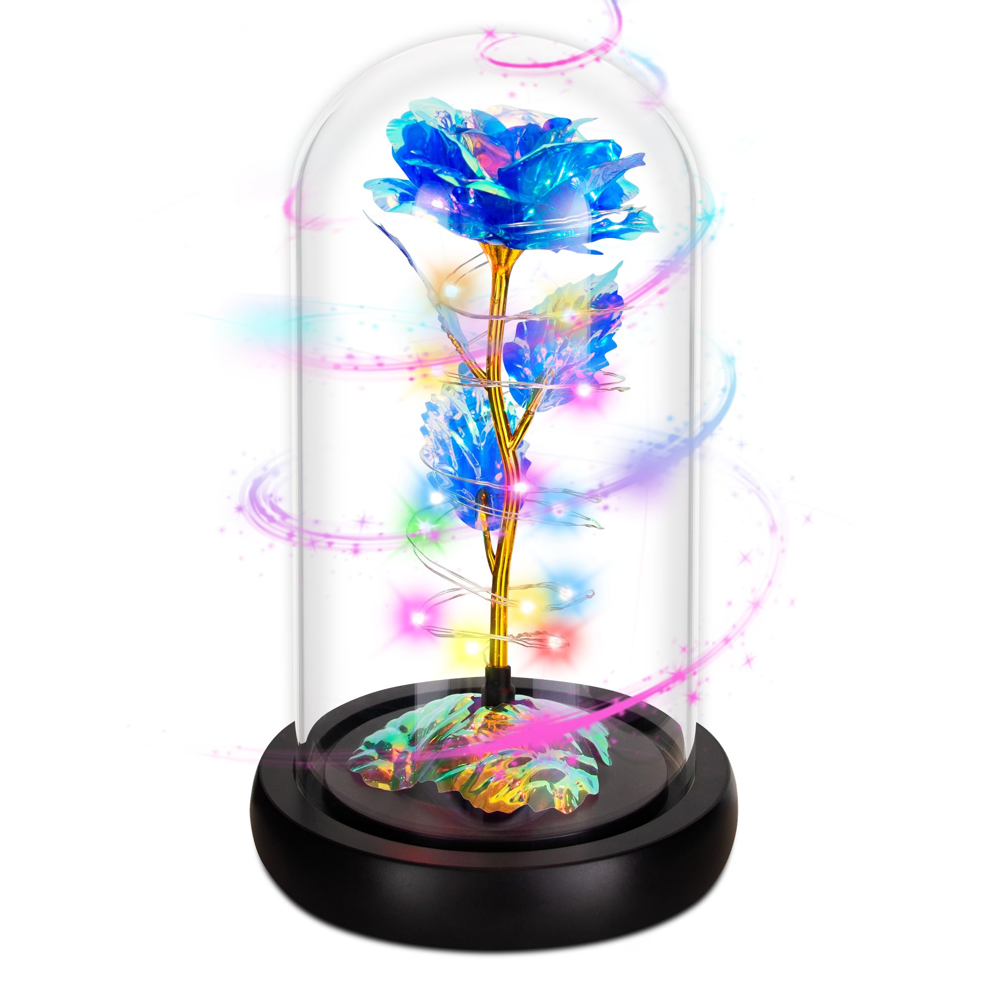 Childom rotating rose front view showing elegant dome and blue bloom