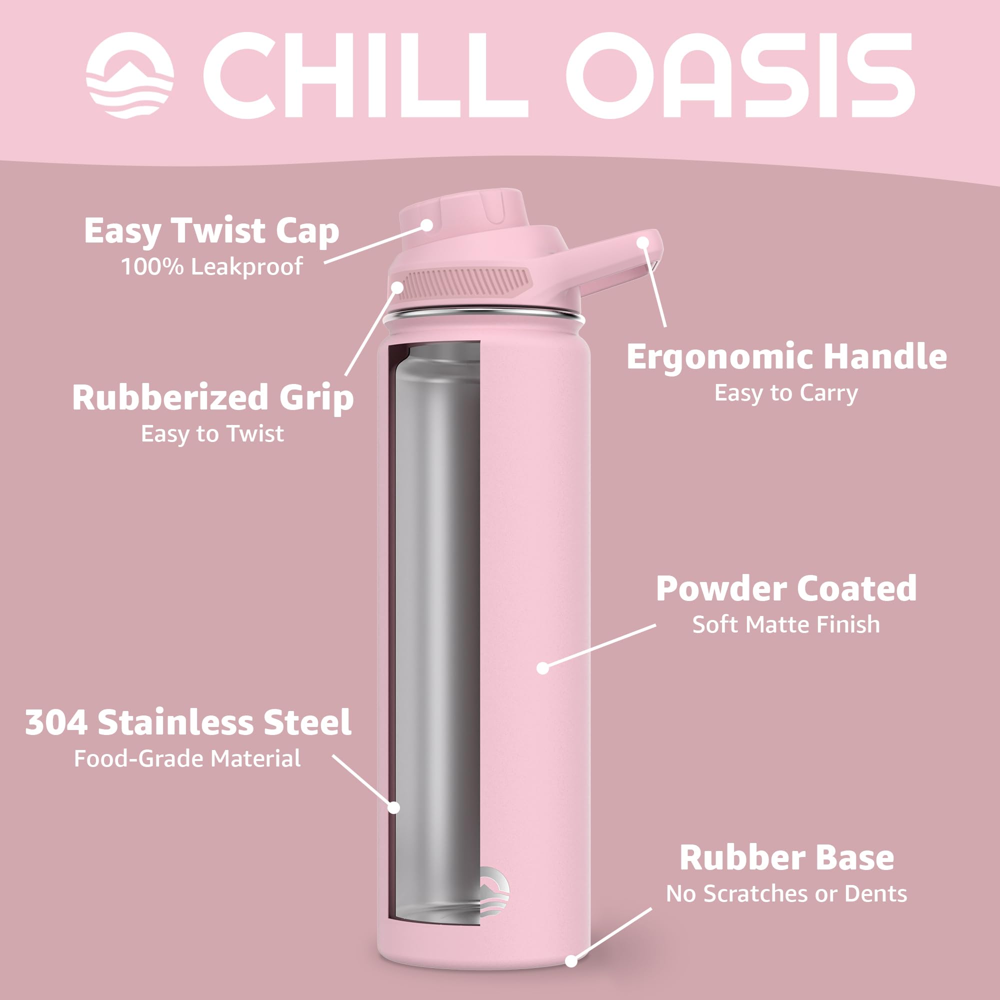 Chill Oasis cutaway view of double-wall insulation, keeps drinks cold longer