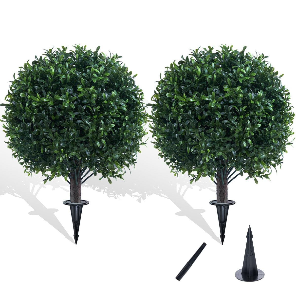 Chillchard front view of two topiary balls showing full shape and curb appeal