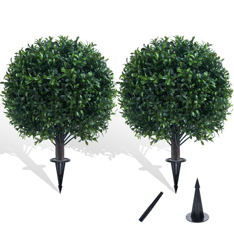 Chillchard front view of two topiary balls showing full shape and curb appeal