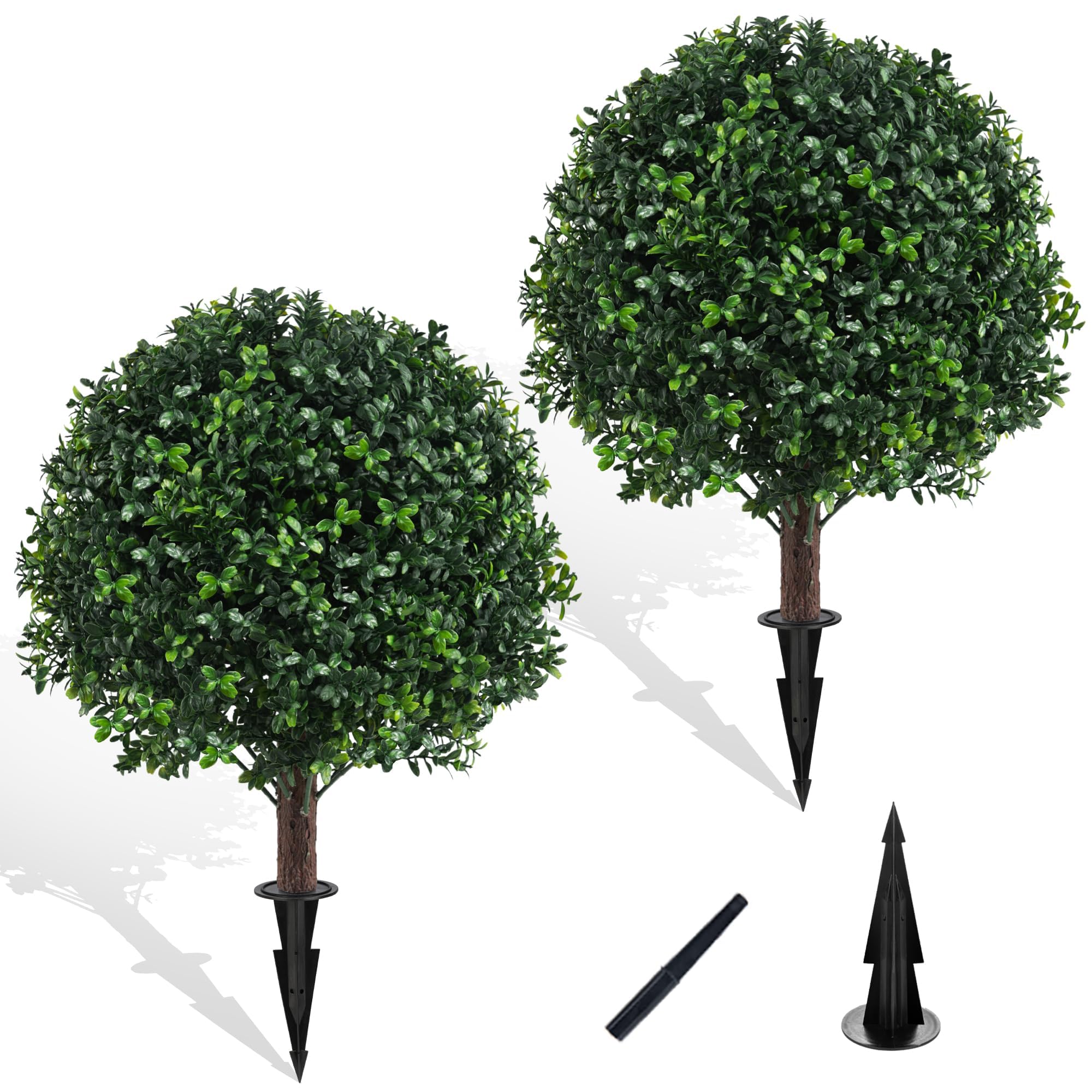 Chillchard front view of two topiary balls showing realistic full foliage and curb appeal