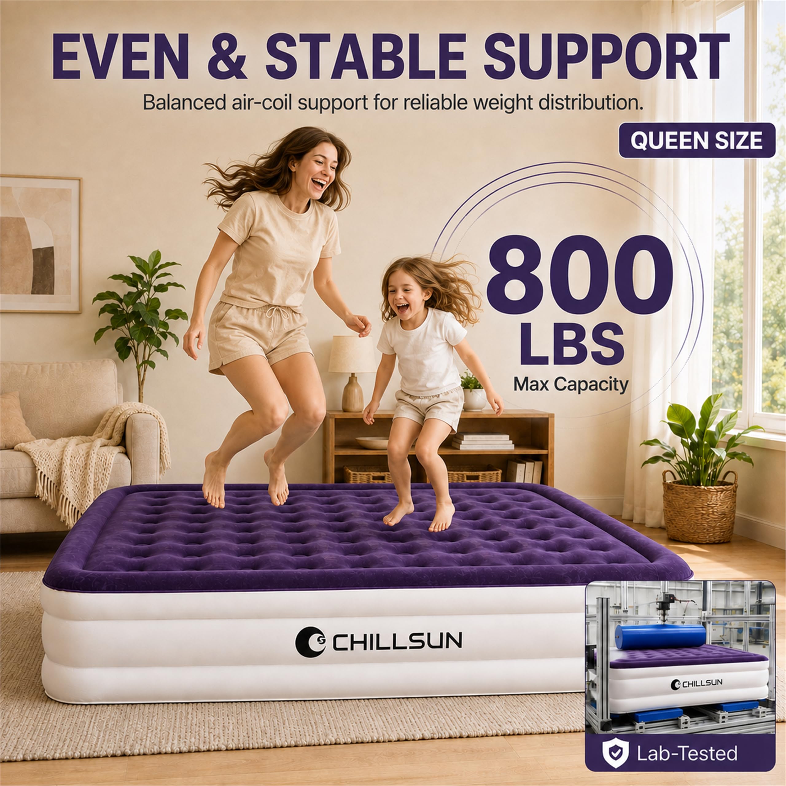 CHILLSUN outdoor campsite setup showing raised mattress comfort for camping trips