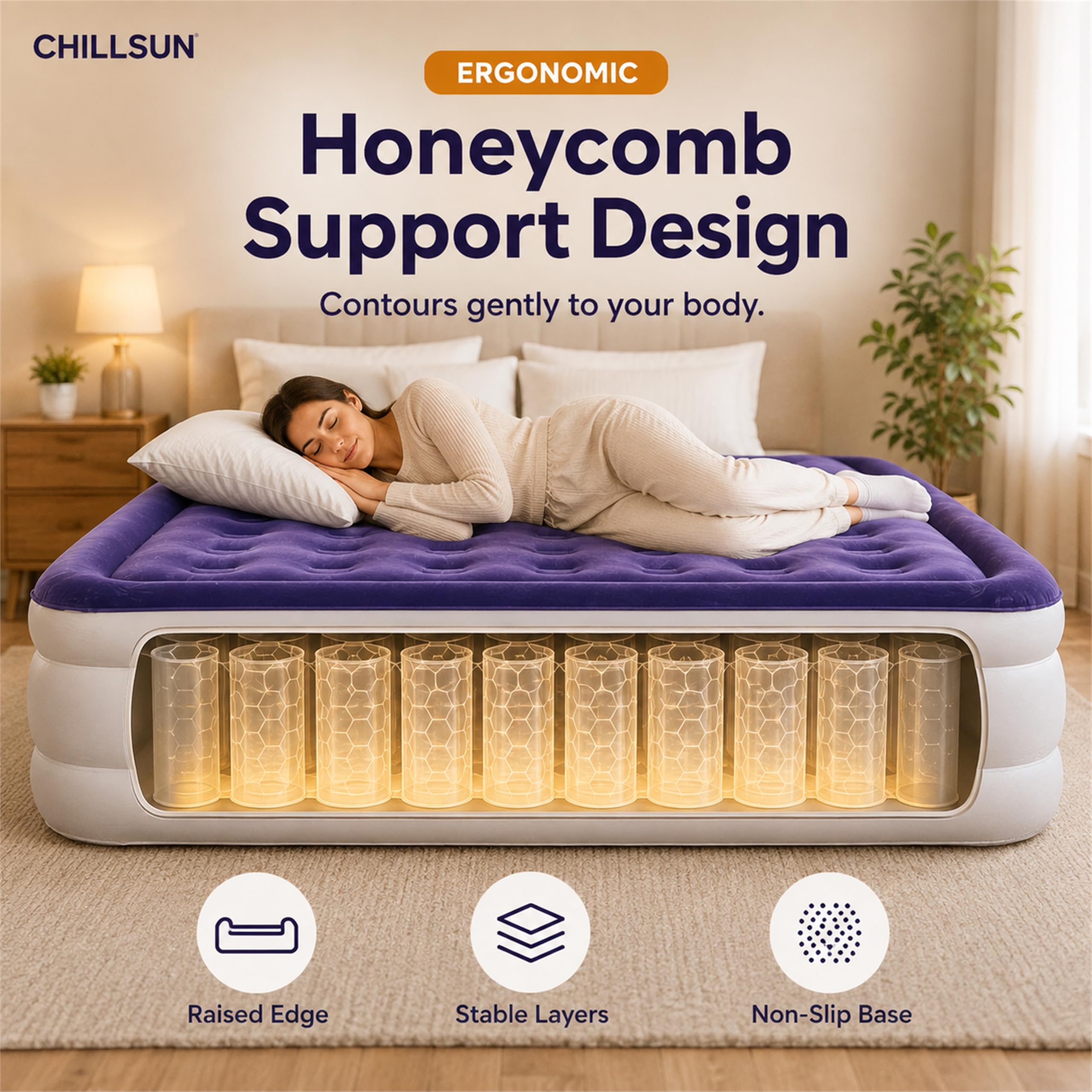 CHILLSUN flocked top texture demonstrating comfort and waterproofing