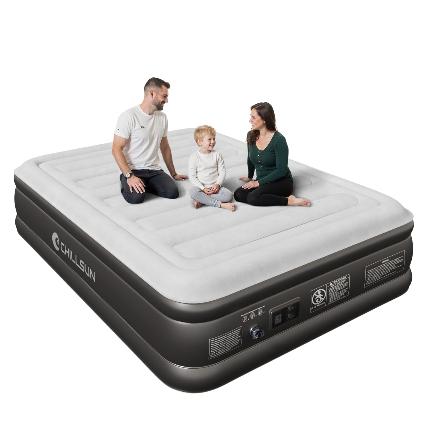 CHILLSUN front view of inflated mattress showing full size and comfort