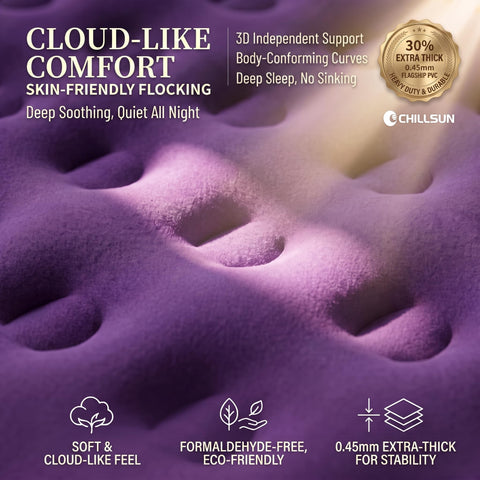 CHILLSUN flocked top texture close-up for comfort and waterproof protection while sleeping