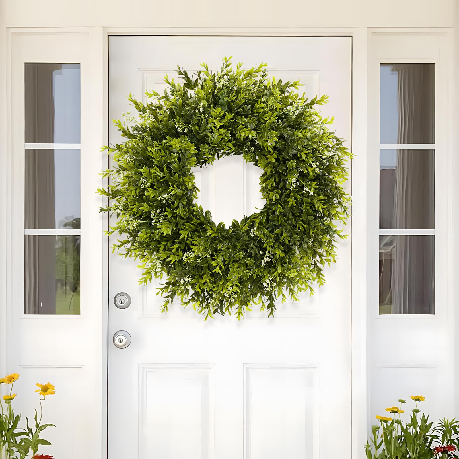 Chiyinbao wreath hanging on porch offering weather-resistant decor
