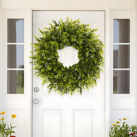 Chiyinbao wreath hanging on porch offering weather-resistant decor