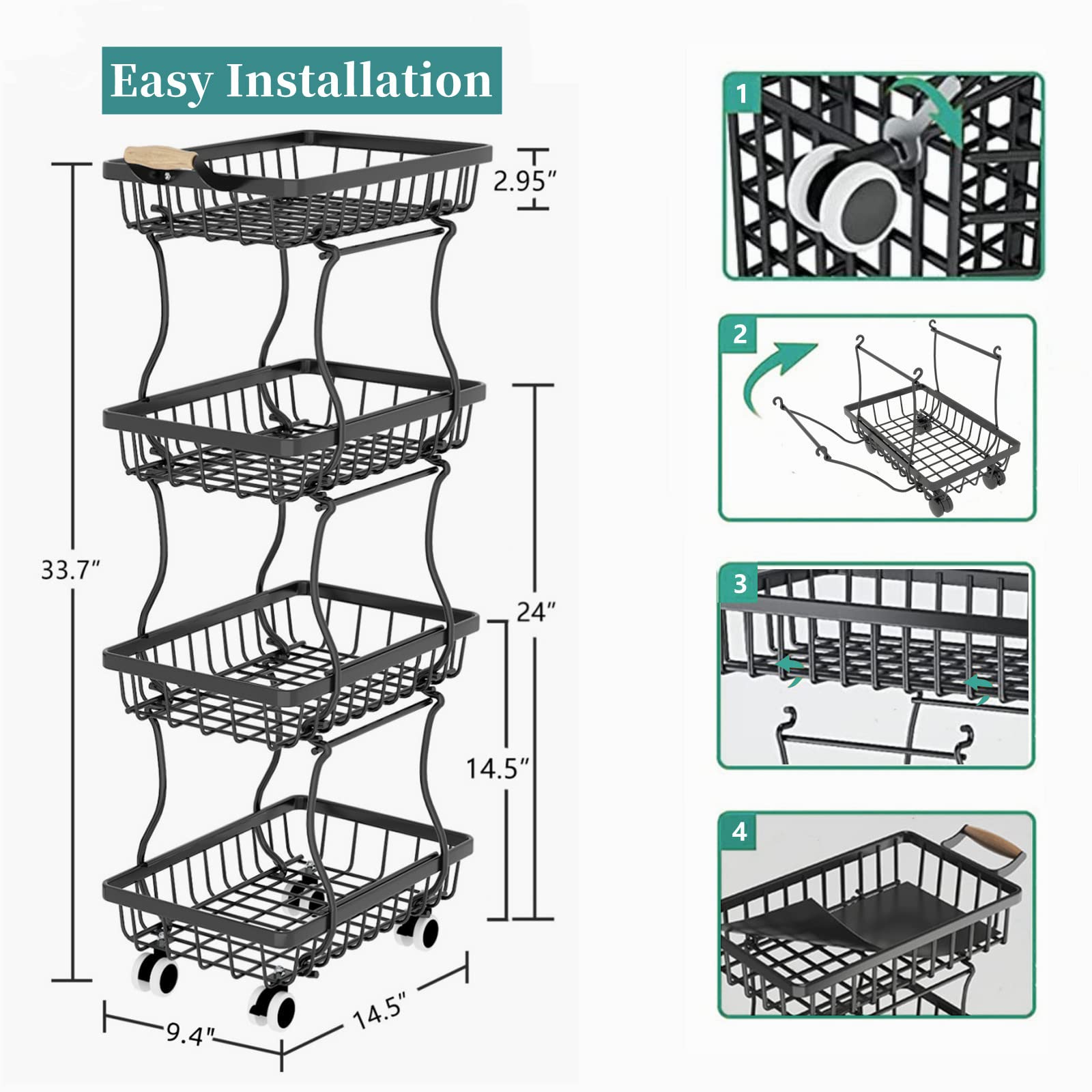 CHLORYARD cart beside refrigerator showing scale and compact fit for small kitchens