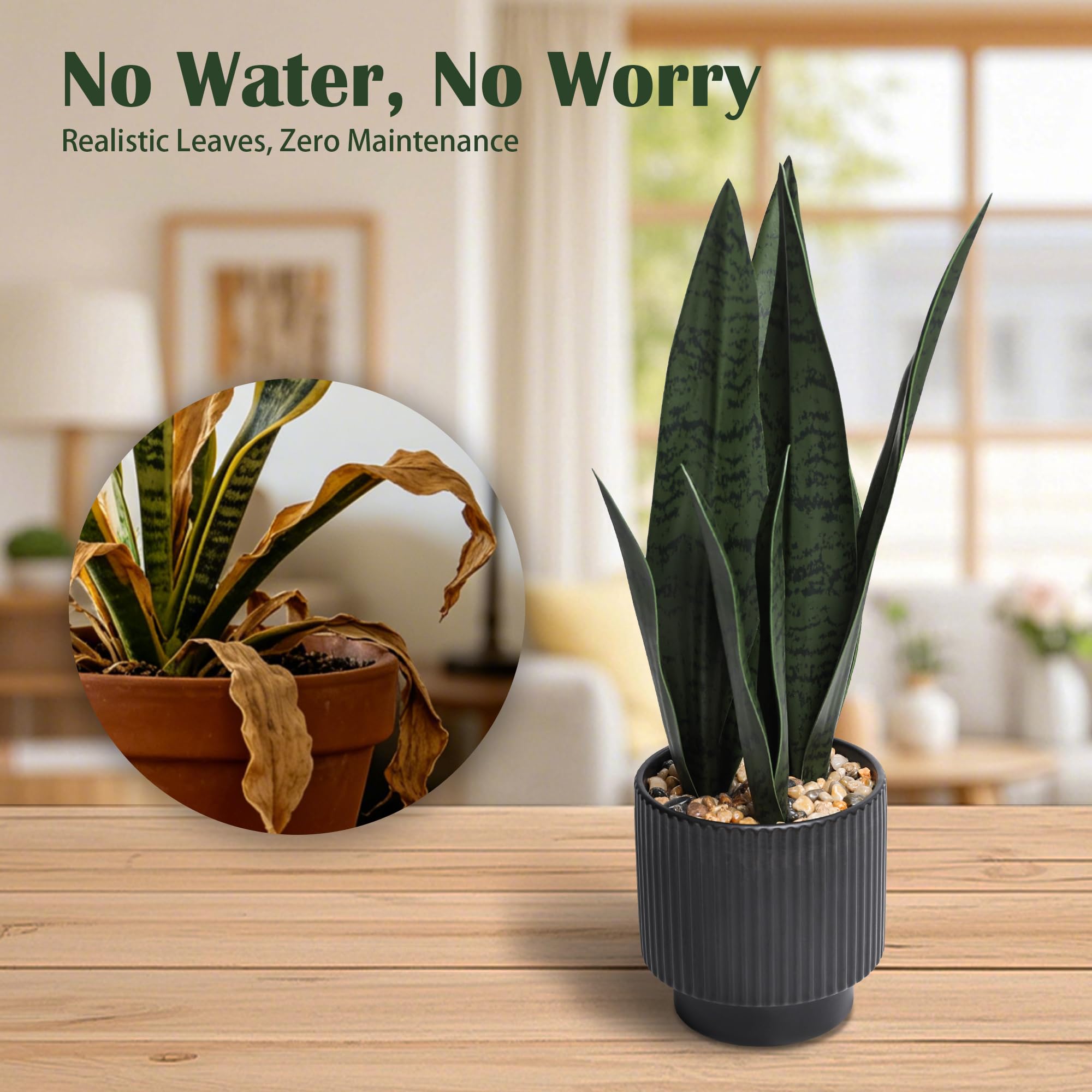 Chonsun faux Sansevieria styled on an office desk for tidy décor