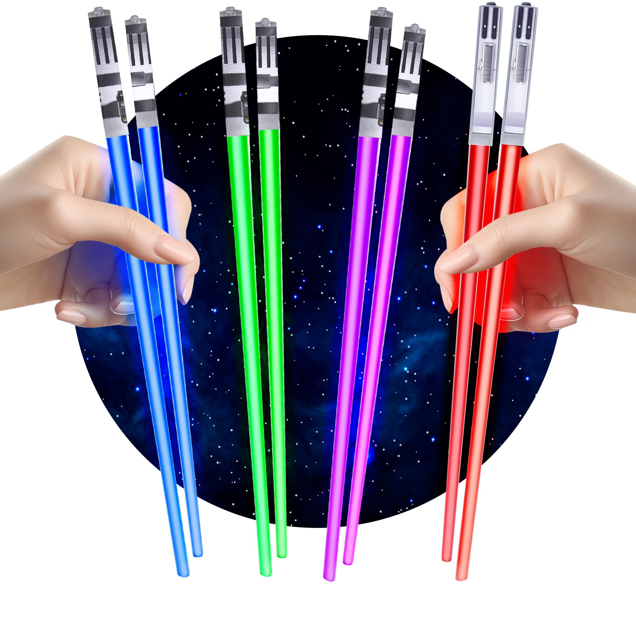 ChopSabers front packaging shows four colored LED chopsticks and batteries