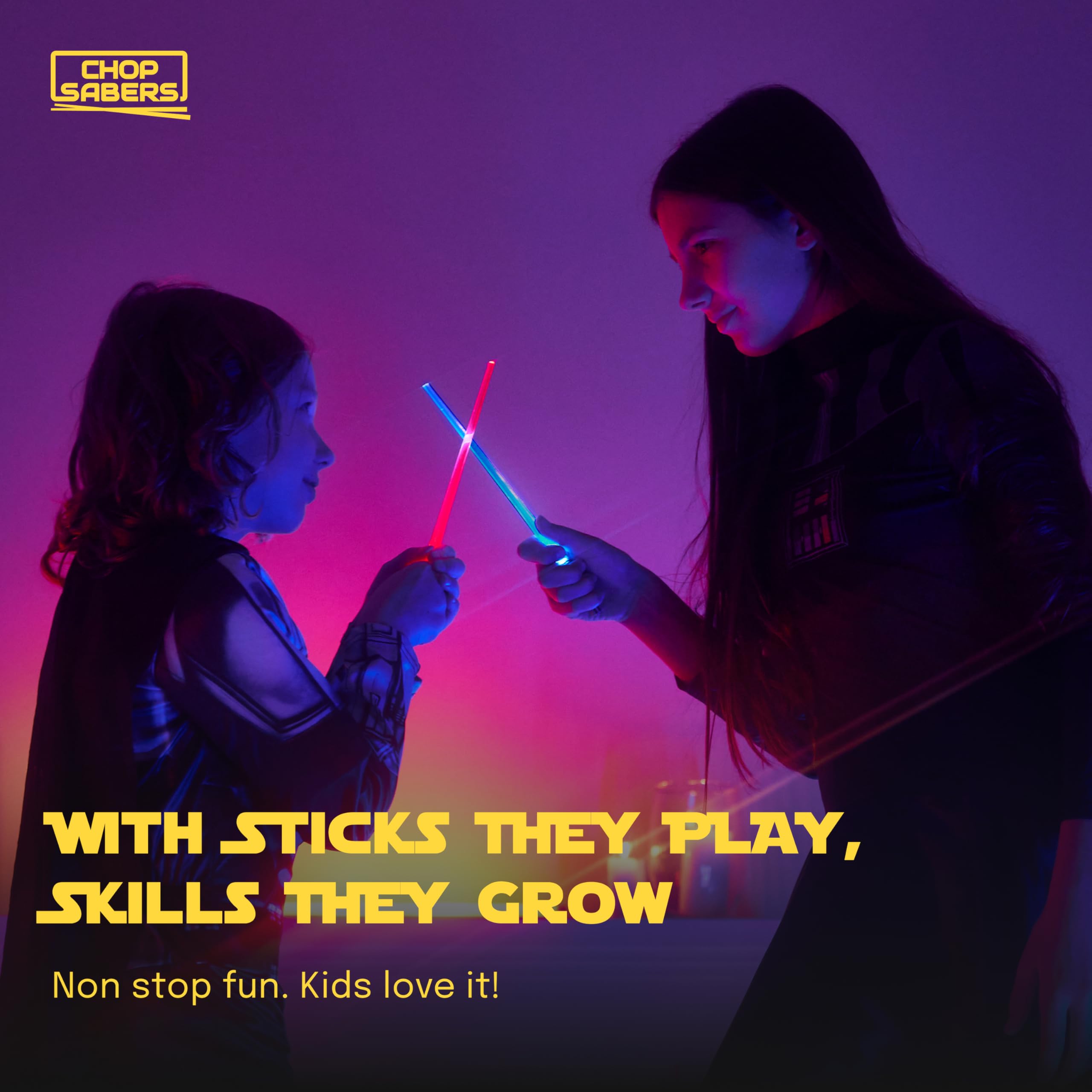 ChopSabers illuminated chopsticks on a party table adding festive mood