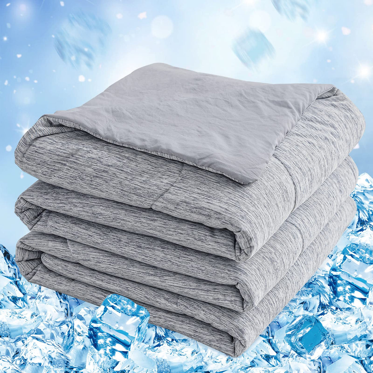 CHOSHOME front view of king cooling comforter showing full grey spread and neat edges, promotes cool sleep