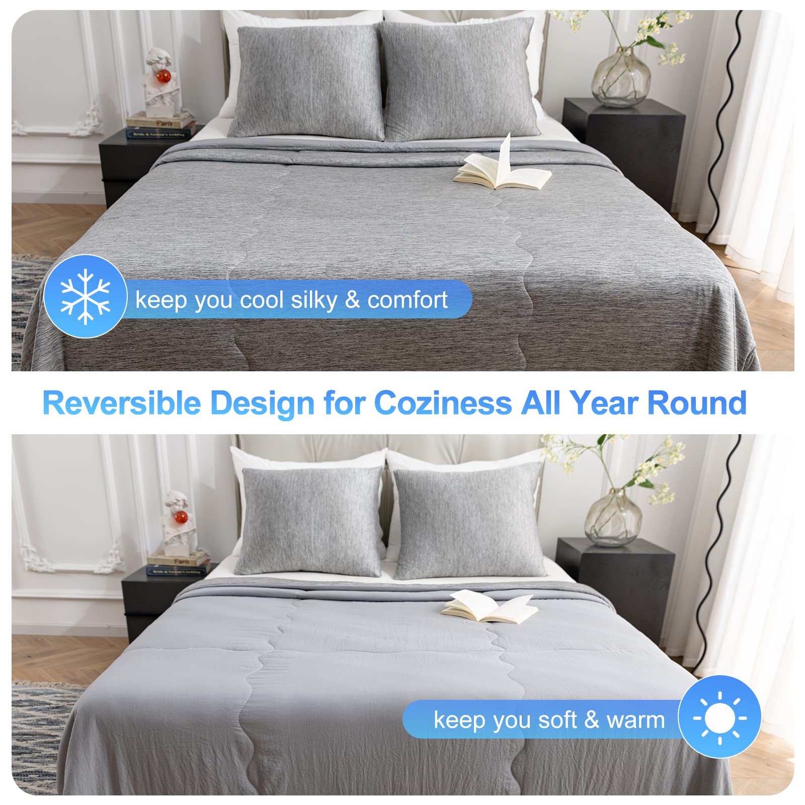 CHOSHOME king comforter draped on bed showing generous coverage and edge-to-edge comfort