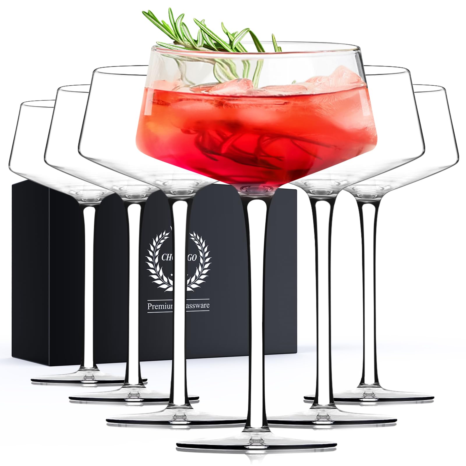 Chouggo front view of six glasses showing elegant set and presentation benefit