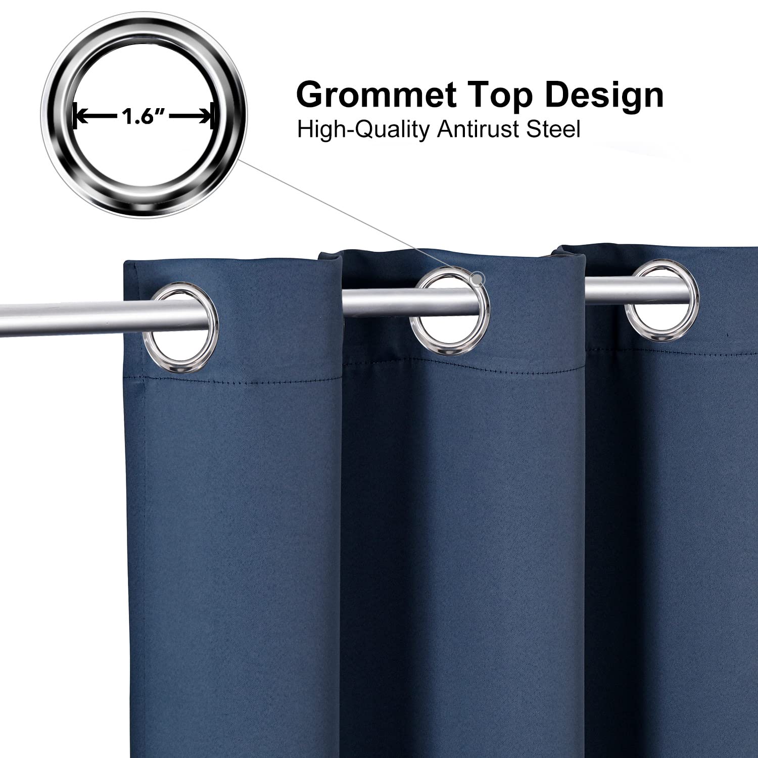 ChrisDowa close-up of silver grommet detail for easy rod installation benefit