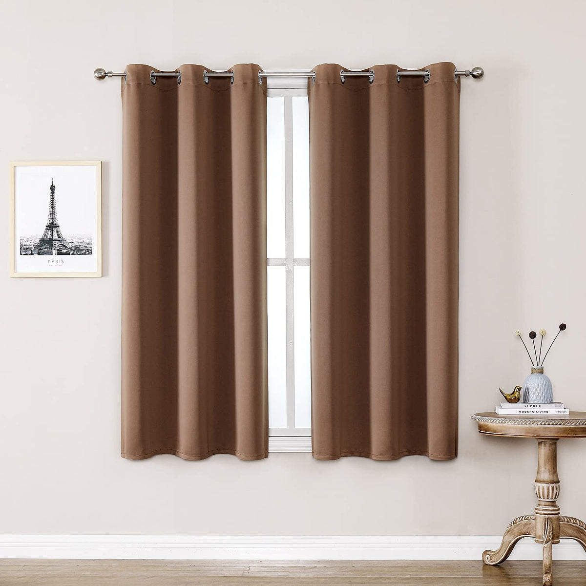 ChrisDowa curtains front view showing panels and packaging, fast easy installation