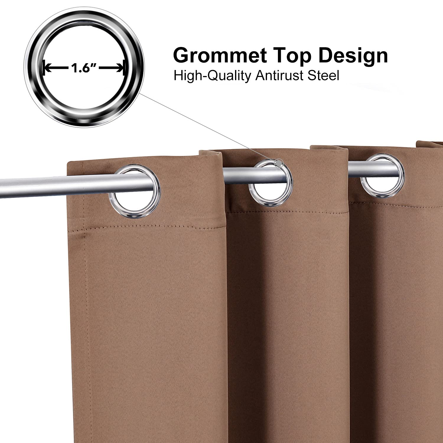 ChrisDowa grommet-top close-up showing silver rings and smooth rod sliding