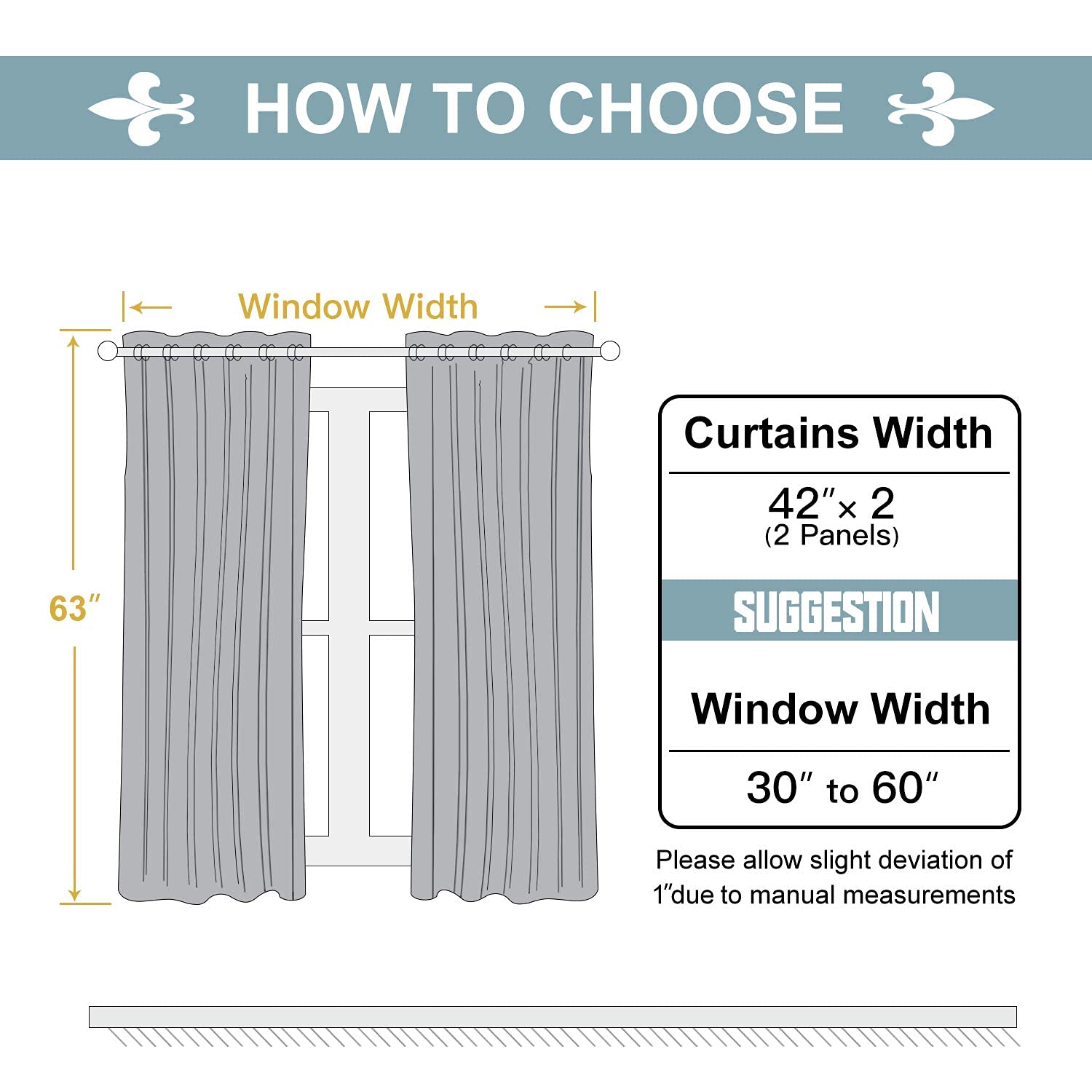 ChrisDowa curtains beside tape measure showing 63 inch length for scale