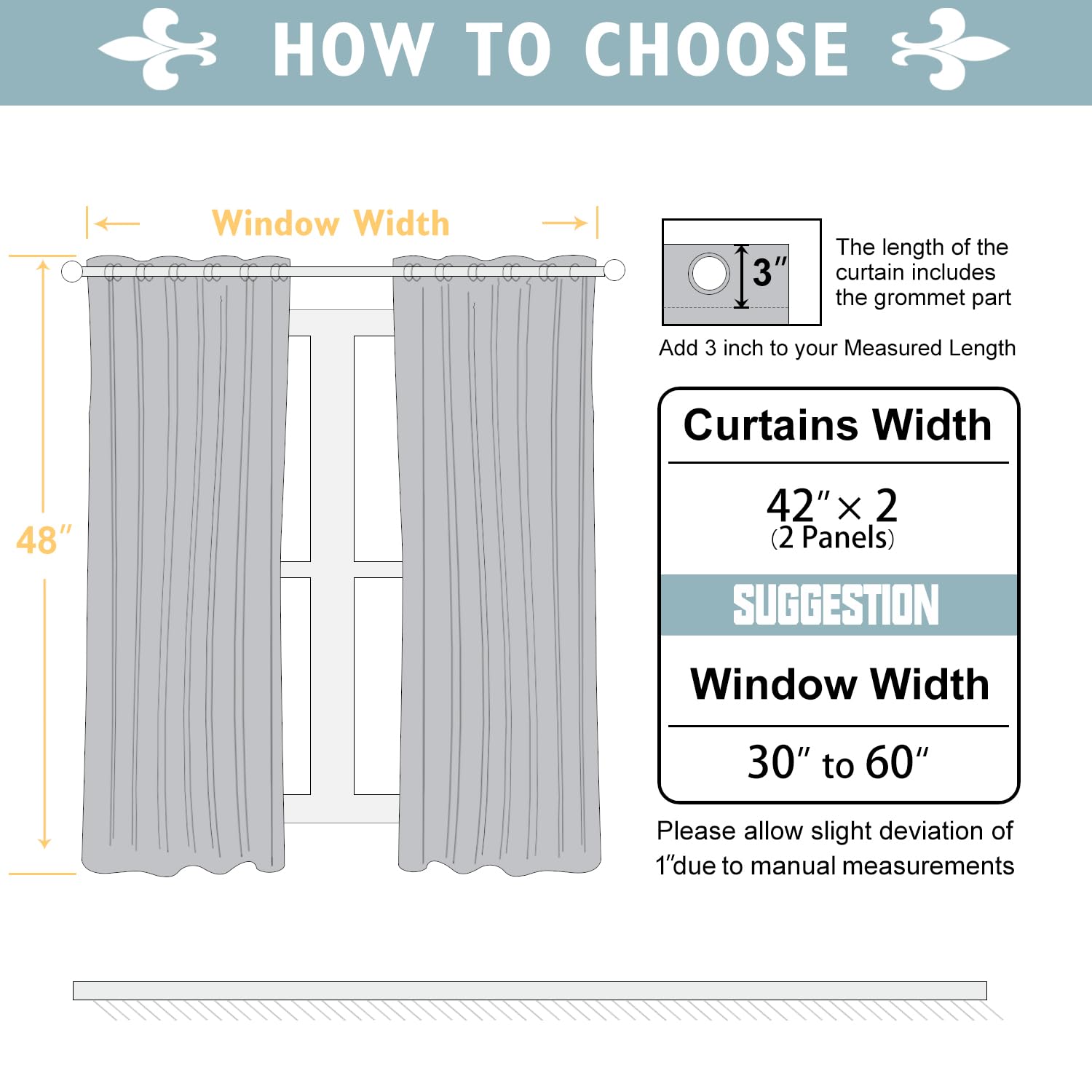 ChrisDowa curtains beside ruler showing 48-inch length for accurate sizing