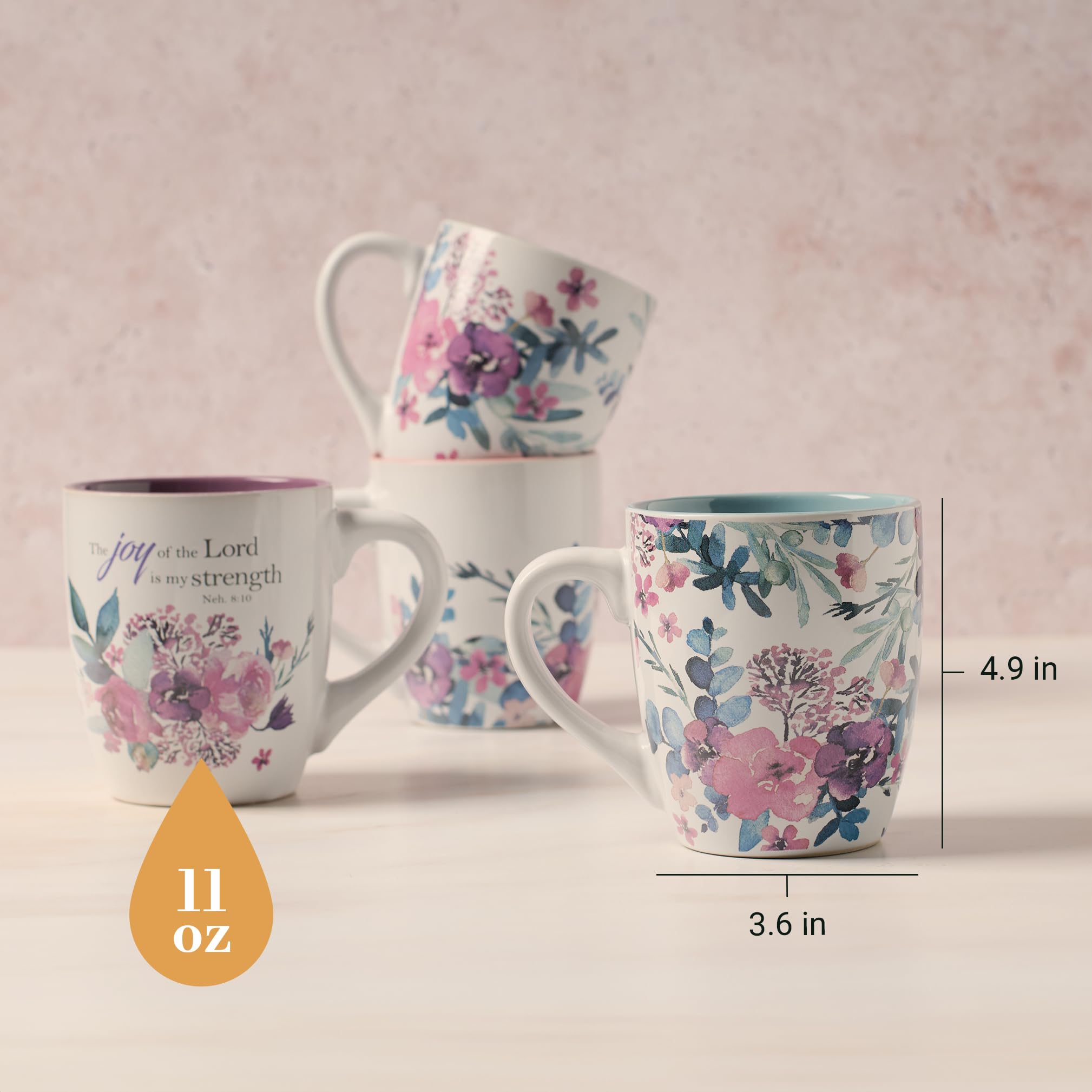 Christian Art Gifts close-up of watercolor flower artwork on mug highlighting delicate detail