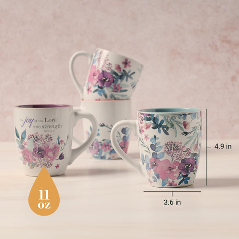 Christian Art Gifts close-up of watercolor flower artwork on mug highlighting delicate detail